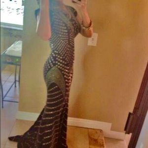 Jovani Gold And Black Studded Dress